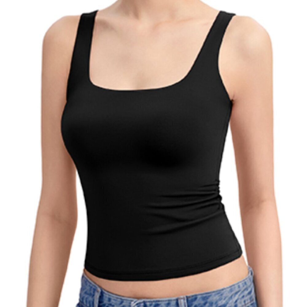 Women's Plus Size 2XL Square Neck Tank Top Black Stretch Viscose Soft